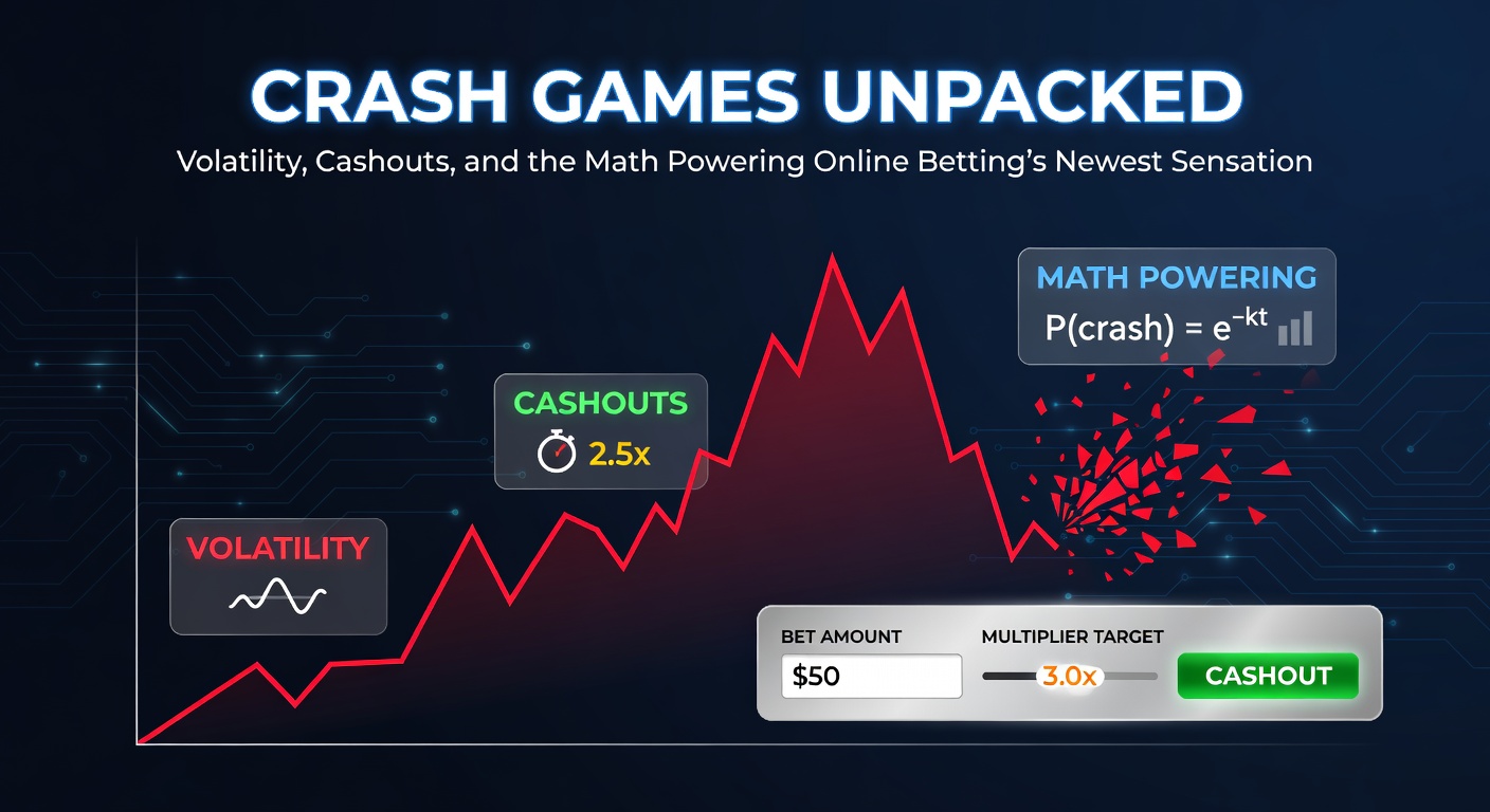 A dynamic graph showing a crash game's multiplier line rocketing upward before plummeting sharply, with cashout points marked along teh curve
