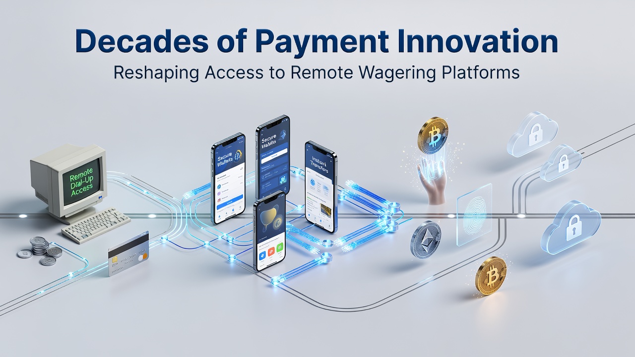 Timeline showing evolution of payment technologies used in remote wagering from the 1990s onward