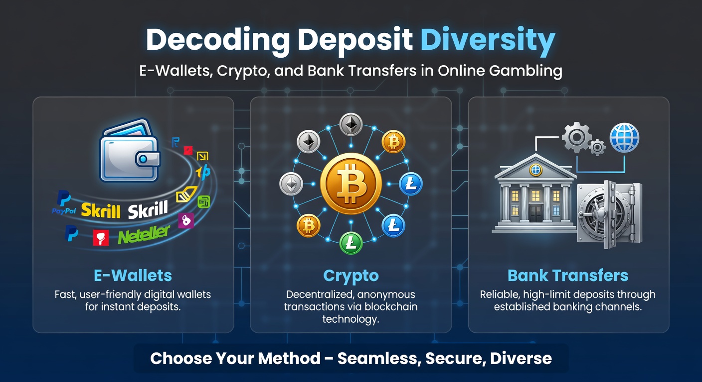 Digital payment icons representing e-wallets, cryptocurrencies, and bank transfers on a vibrant online gambling interface