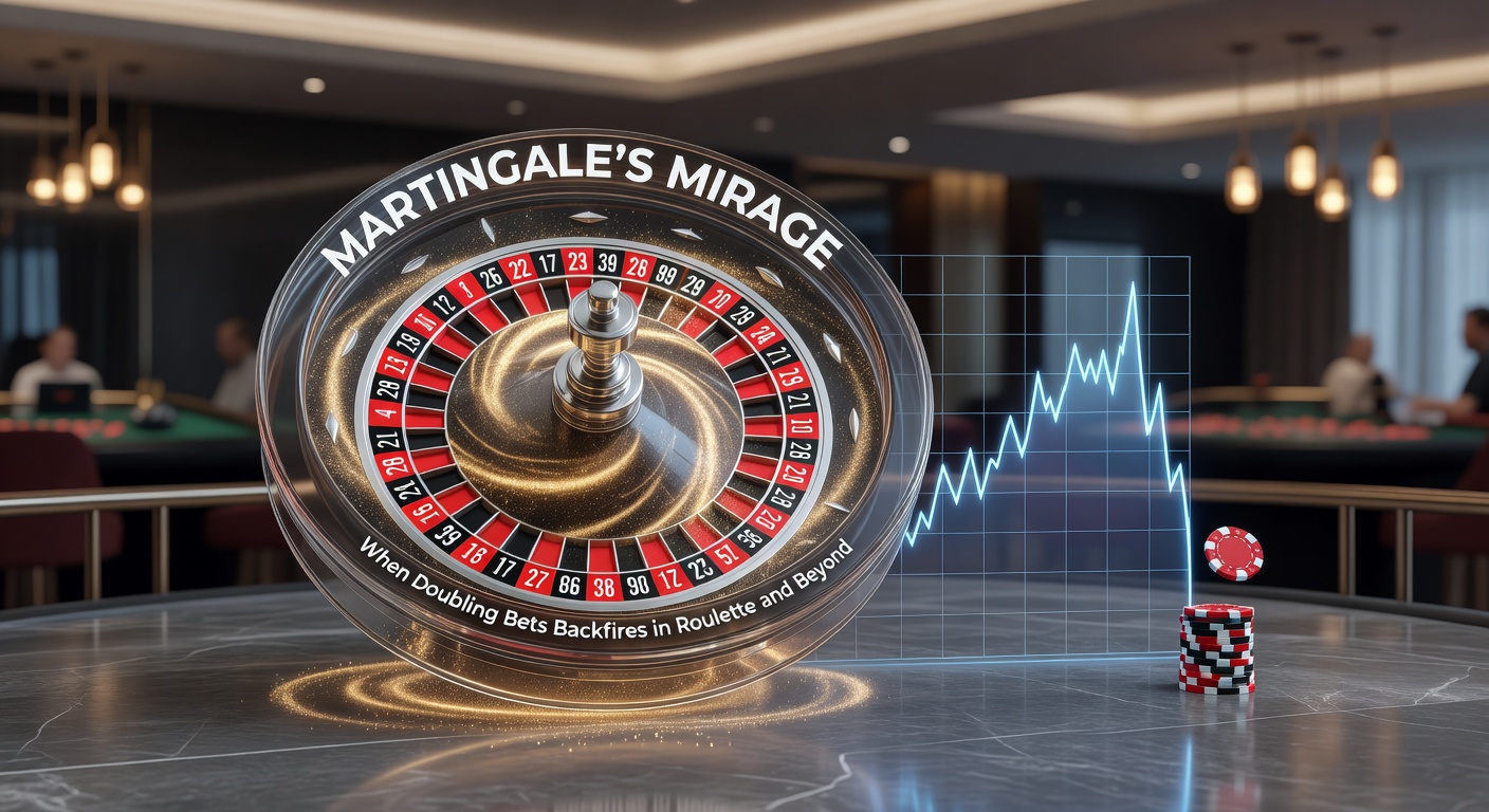 Graph depicting a plummeting bankroll curve during a Martingale losing streak versus steady house edge erosion